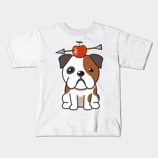 Funny Bulldog is playing william tell with an apple and arrow Kids T-Shirt